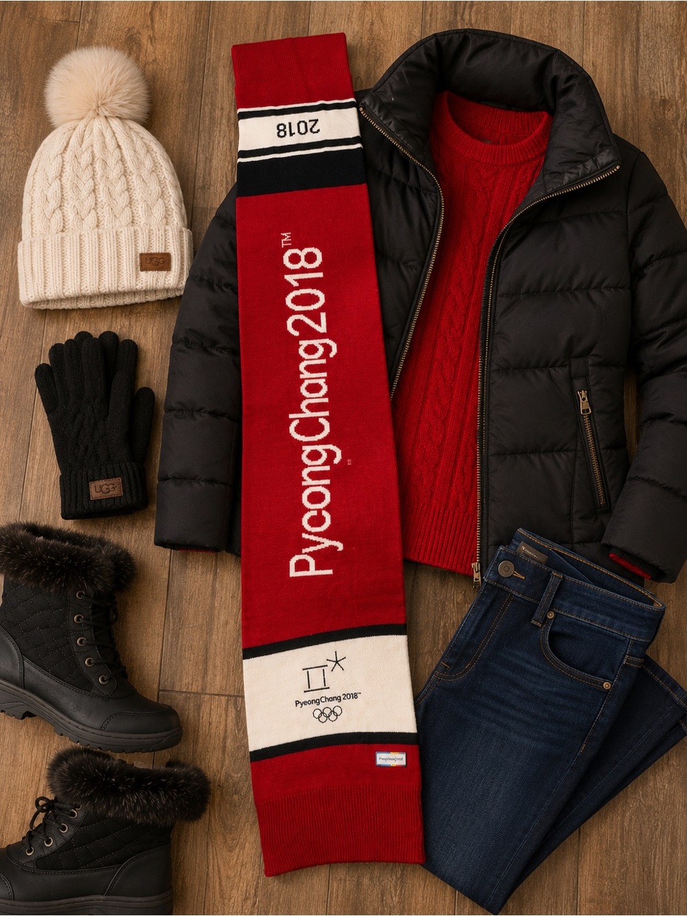 PyeongChang 2018 Official Winter Olympics Scarf Red Black White OS